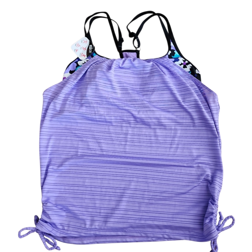 Gerry Purple Floral Ruched Swim Top‎ Nwt Size Small